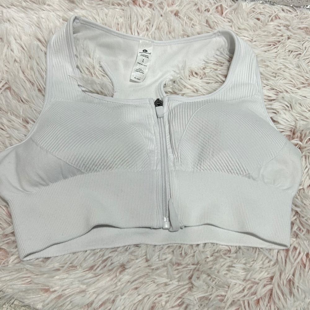 Bundle of 2 Sports Bra Women Large Blue White Zip Front Ribbed Activewear Gym - Picture 5 of 6